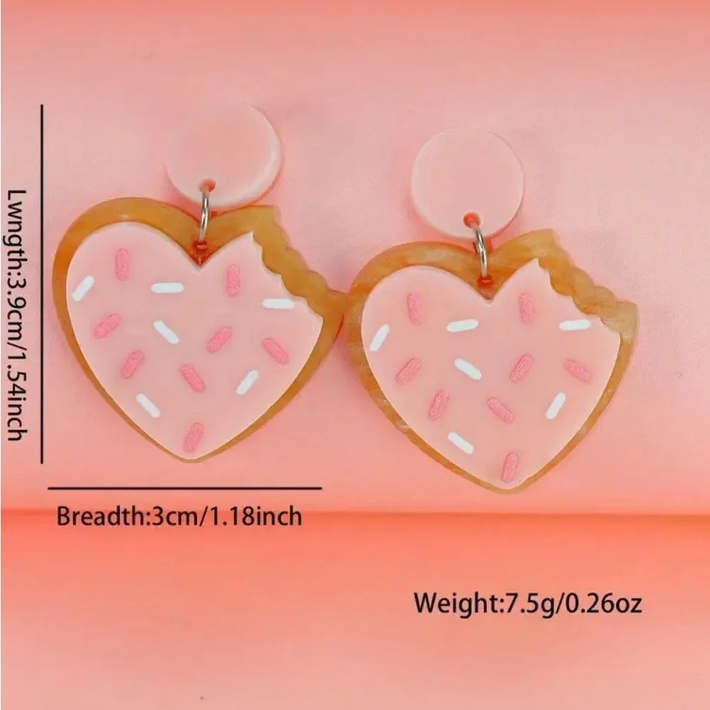 Sprinkled Heart Cookie Dangle Earrings - Picture 3 of 3